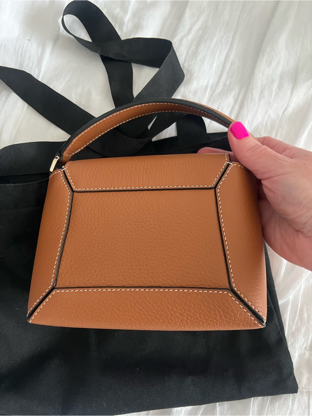 Strathberry Tan Leather Top-Handle Crossbody Bag Nano Mosaic like new - Picture 3 of 15